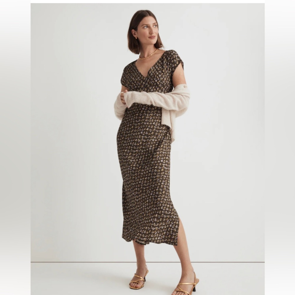 NWT Madewell Cap Sleeve Wide V-Neck Floral Midi Dress